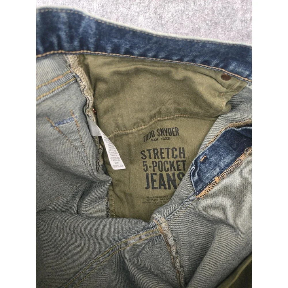 Todd Snyder Jeans 34x31 Slim Blue Medium Wash Denim Stretch 5 Pocket Whiskering